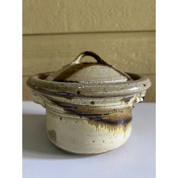Vtg Studio Art Pottery Lidded 1Qt Casserole w/ Handles Crock Earthy Hygge - Picture 3 of 16